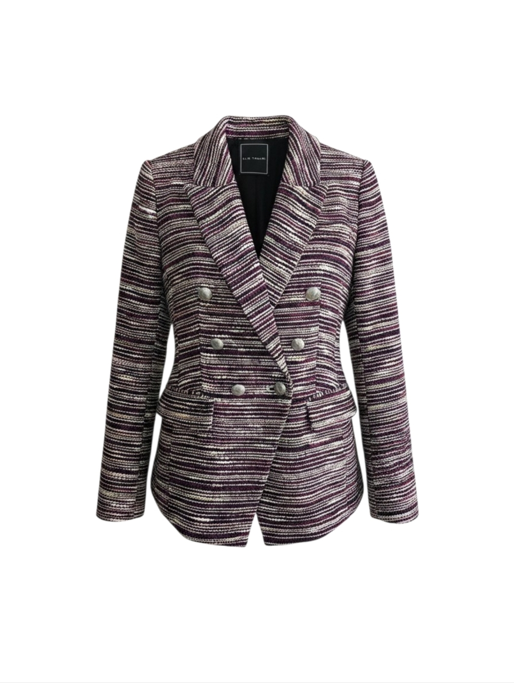 Elie Tahari Double Breasted Tweed Blazer Red Textured Silver Tone Button Nubby 8